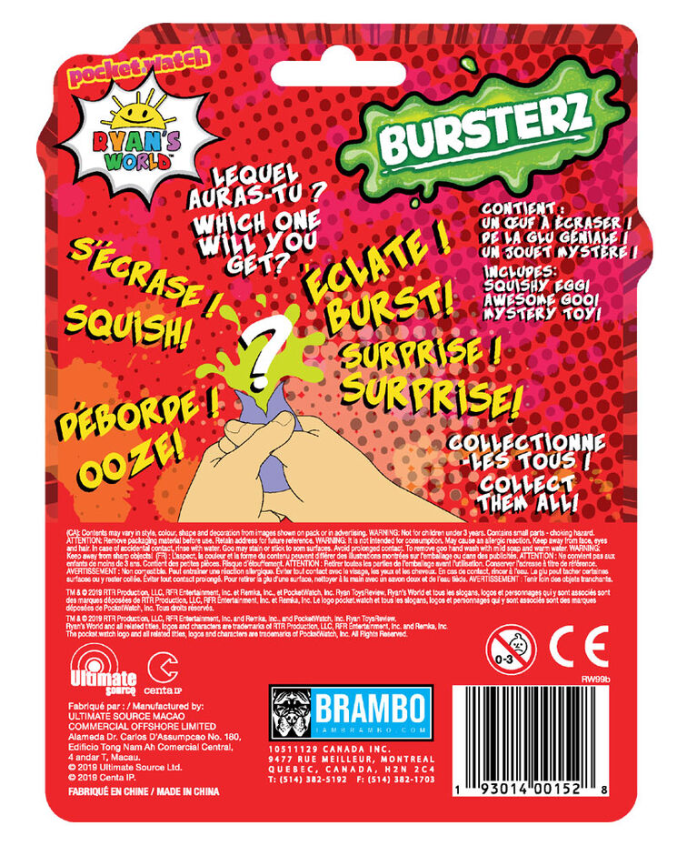 Ryan/'s World Bursterz Surprise Slime Rempli œuf bleu clair